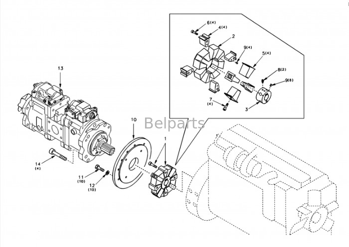 Belparts Excavator Main Pump EC210 EC240 Гидравлический насос SA 1142-00012 SA 1142-00531