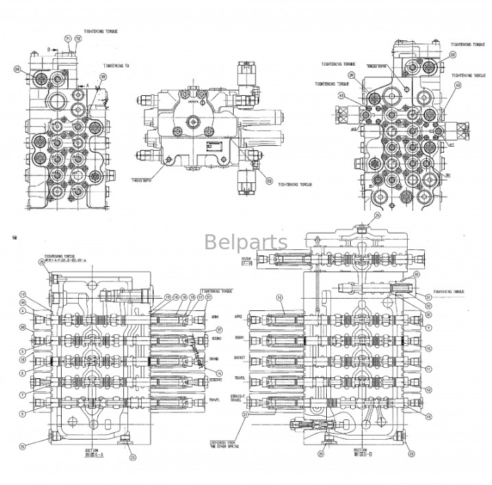 Belparts Excavator DX80GO DH80GO Главный клапан управления для Doosan Daewoo K1034204 K1042776