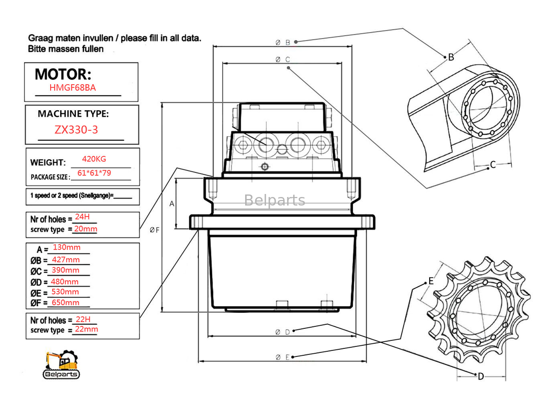 Assy мотора конечной передачи частей HMGF688A ZX330-3 конечной передачи экскаватора гидравлический